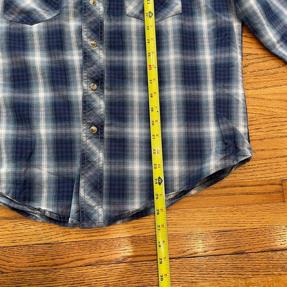 Vintage Wrangler Women’s American Cowboys Plaid Snap Western Shirt Sz L Blue - Picture 11 of 12
